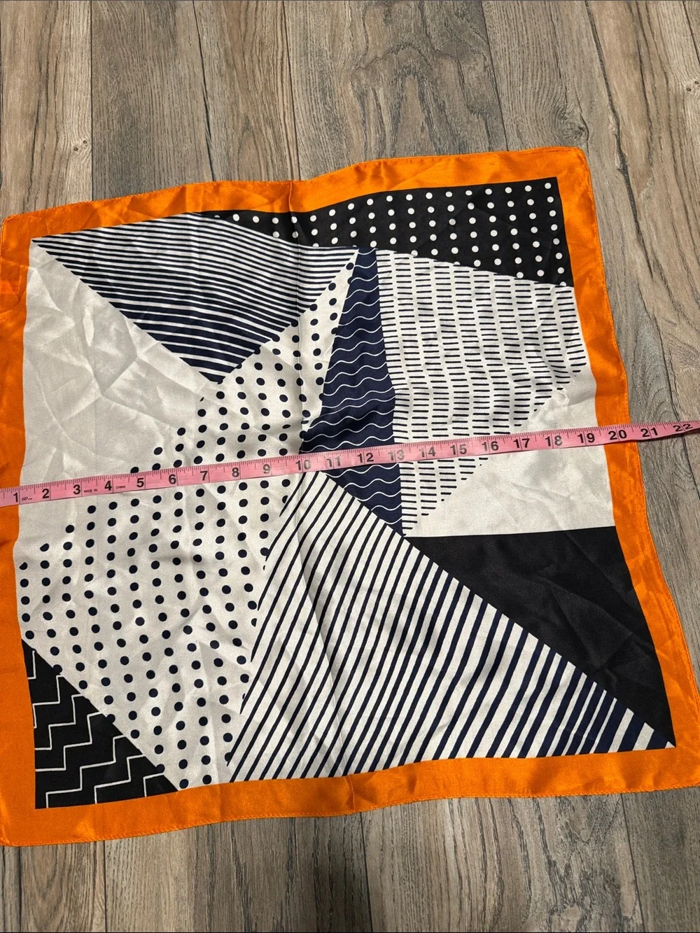 Navy & Orange Geometric 100%Silk-Scarf